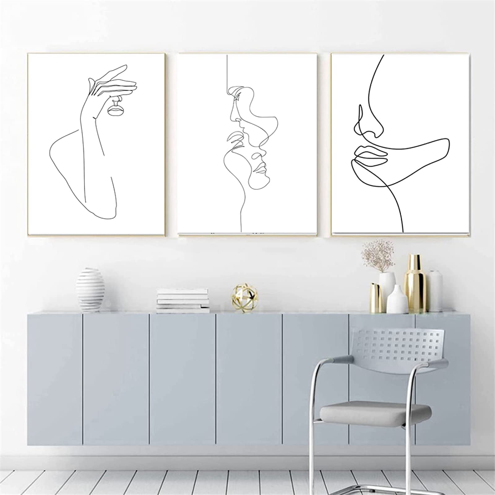 Affiche Toile Visage Abstrait pour Rénover un Mur Vide sans Travaux Lot de 3 Tableaux Modernes