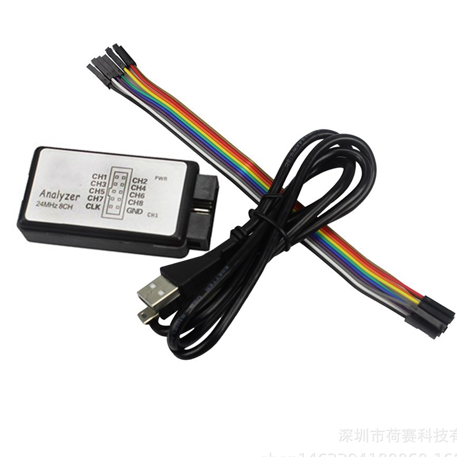 Logic Analyzer 8 CH, USB Logic Analyzer Gerät mit USB-Kabel 24MHz 8-Kanal UART IIC SPI Debug