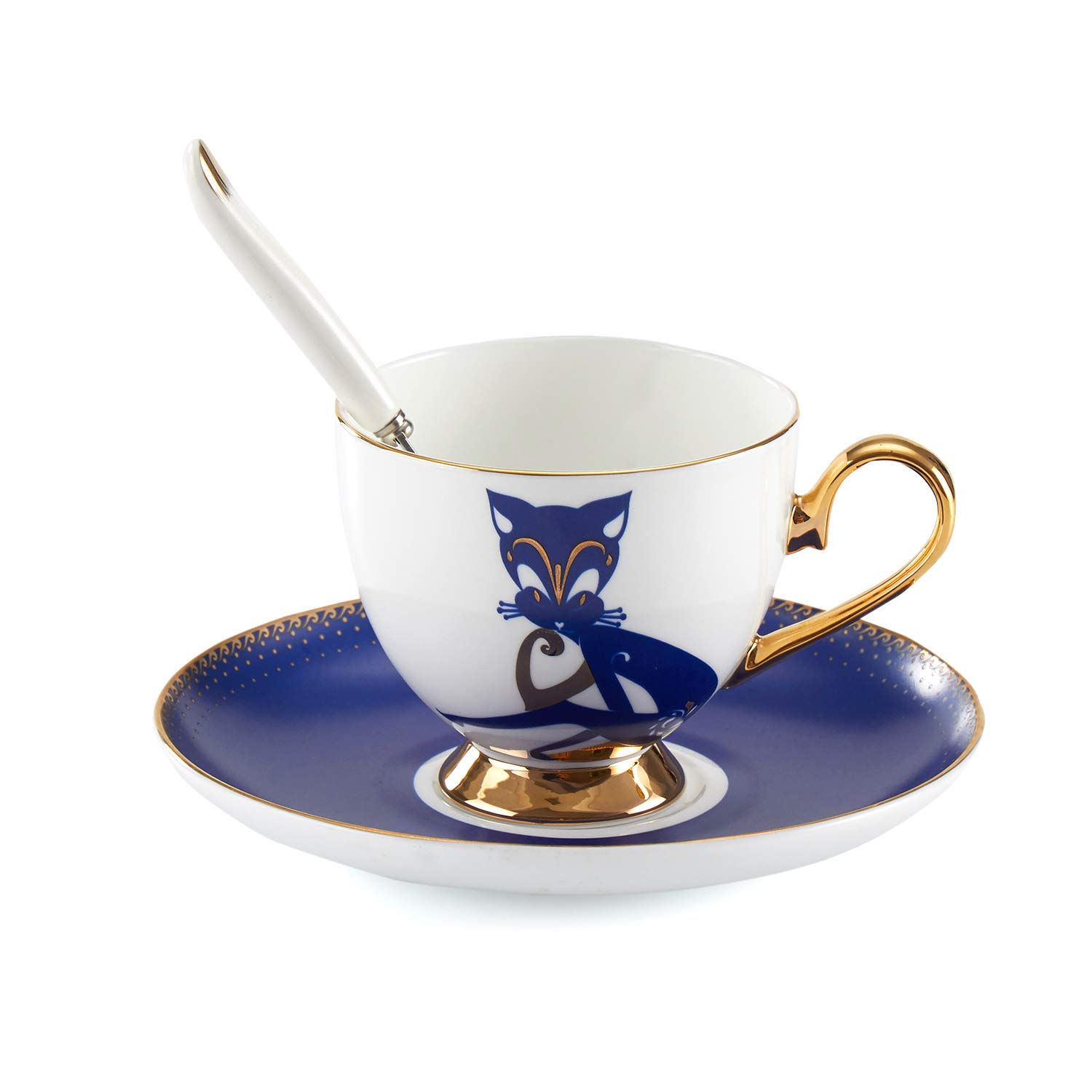 Tea Cup and Saucer Set-6.8oz Bone China Fox Coffee Mug Teacup Fine Dining and Table Decor Teacups with Saucer and Spoon For Tea Party