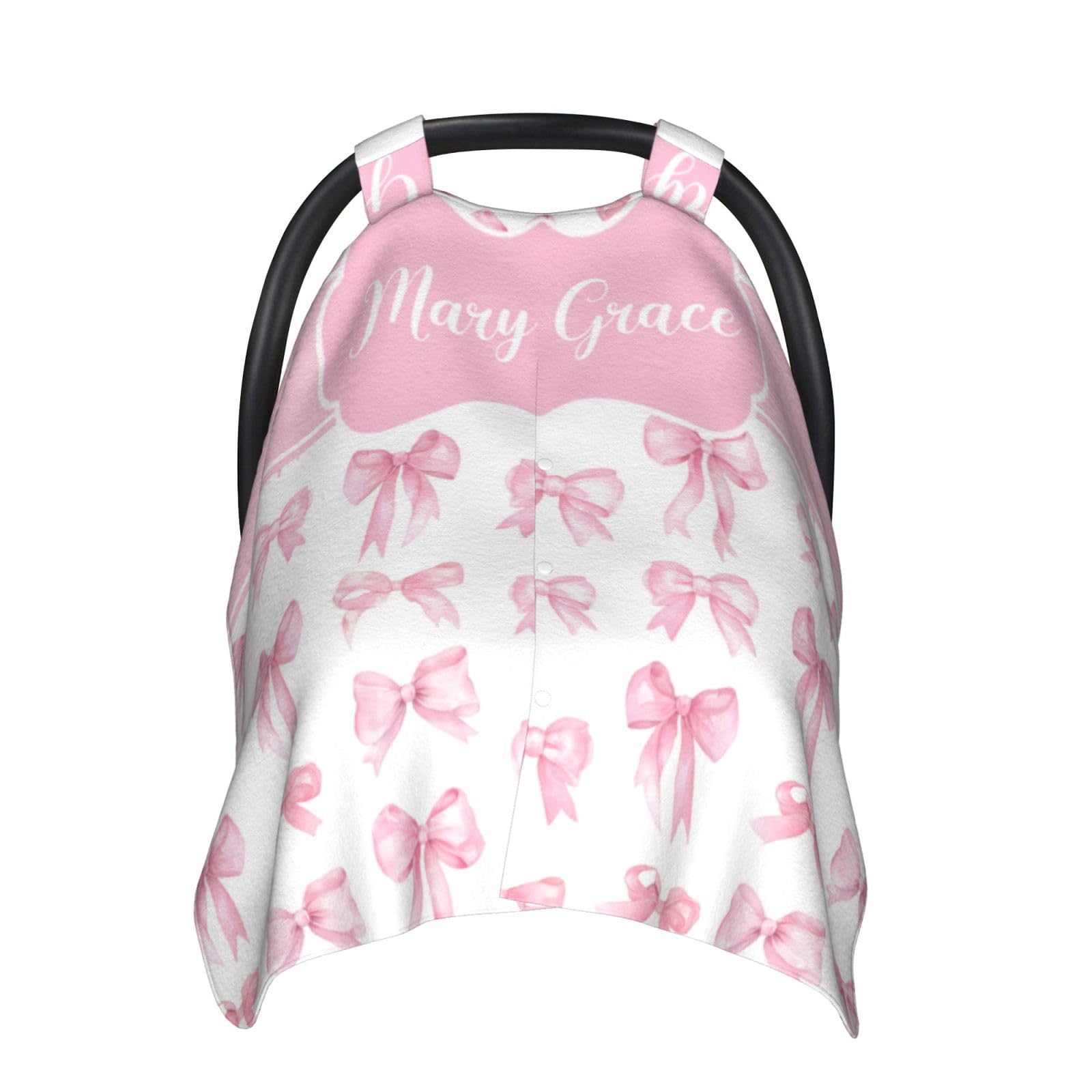 Personalized Baby Girl Car Seat Canopy for Babies, Custom Name Baby Car Seats Cover for Girls, Pink Bow Opening Minky Nursing Breastfeeding Covers for