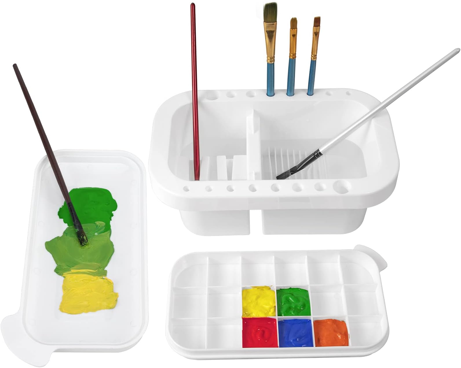 MyLifeUNIT Paint Brush Cleaner, Paint Brush Holder and Organizers with Palette for Acrylic, Watercolor, and Water-Based Paints (White)
