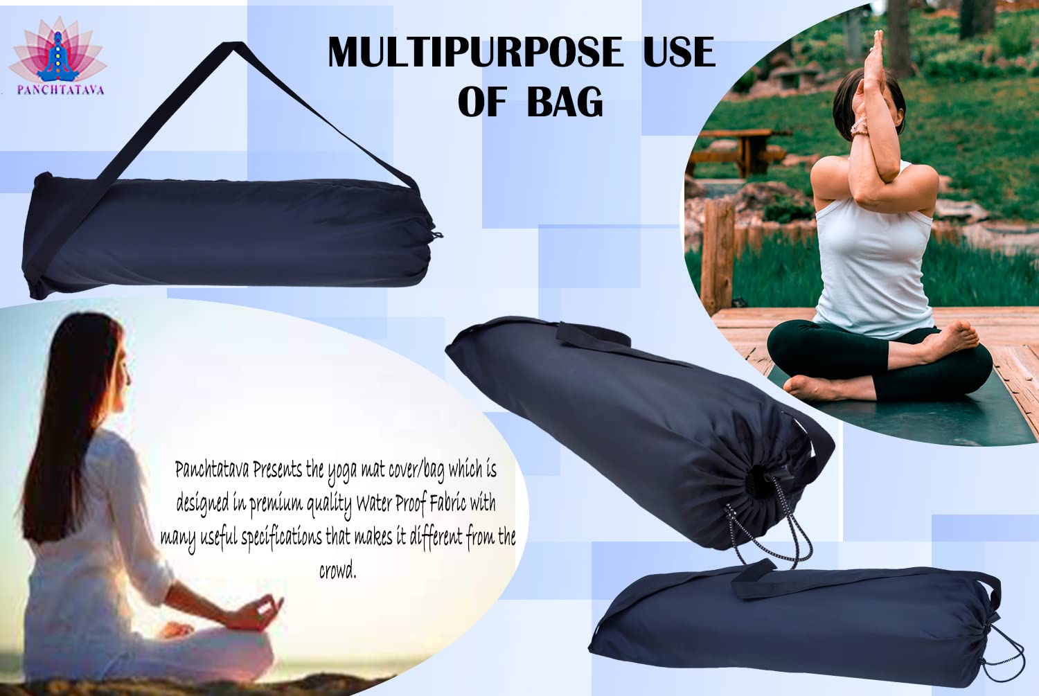 Panchtatava Essay Stretchable Dori Lock Black Full of comforatble Yoga mat Cover for Man and Women 3