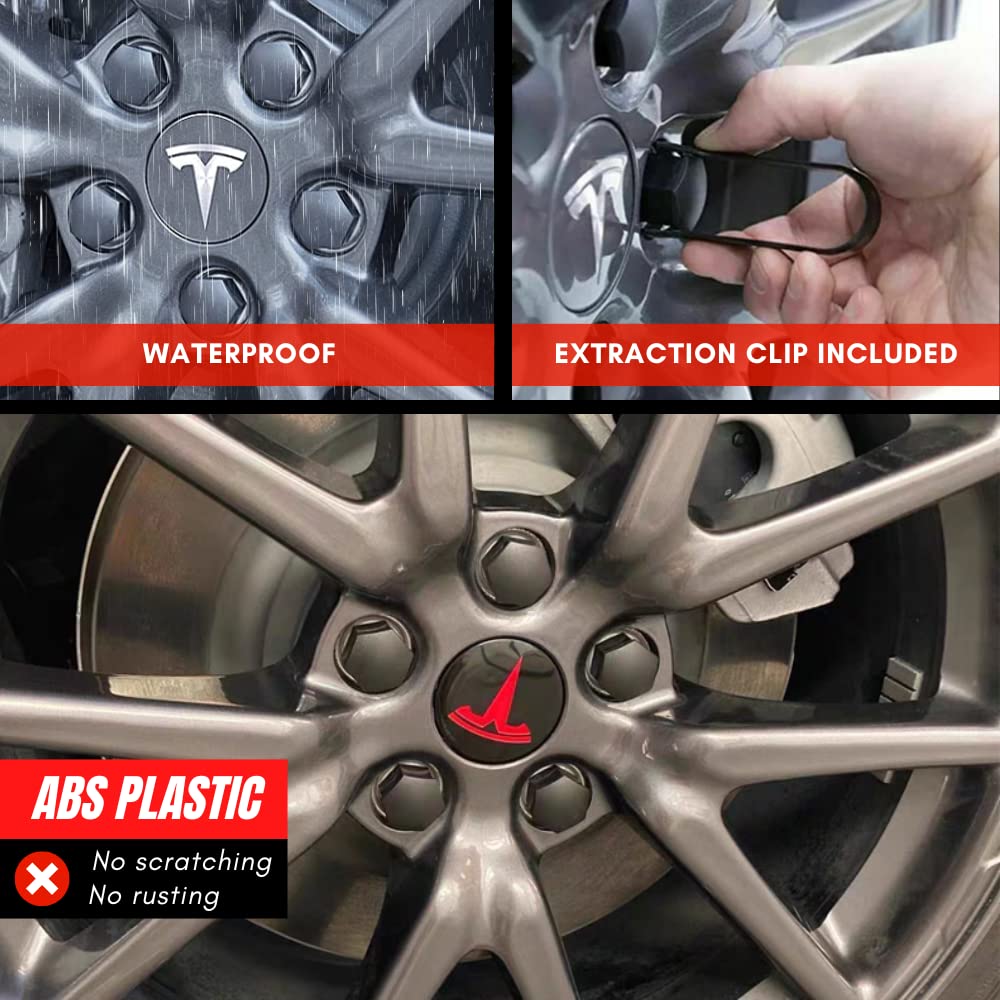 Set Coprimozzo e Copridadi Ruota Magic Select, compatibile con TESLA Model 3 Car. Kit Coprimozzo e Tappi Dadi Ruota Cerchione. (4 coprimozzi + 20 pezzi di cappuccio dado ruota)