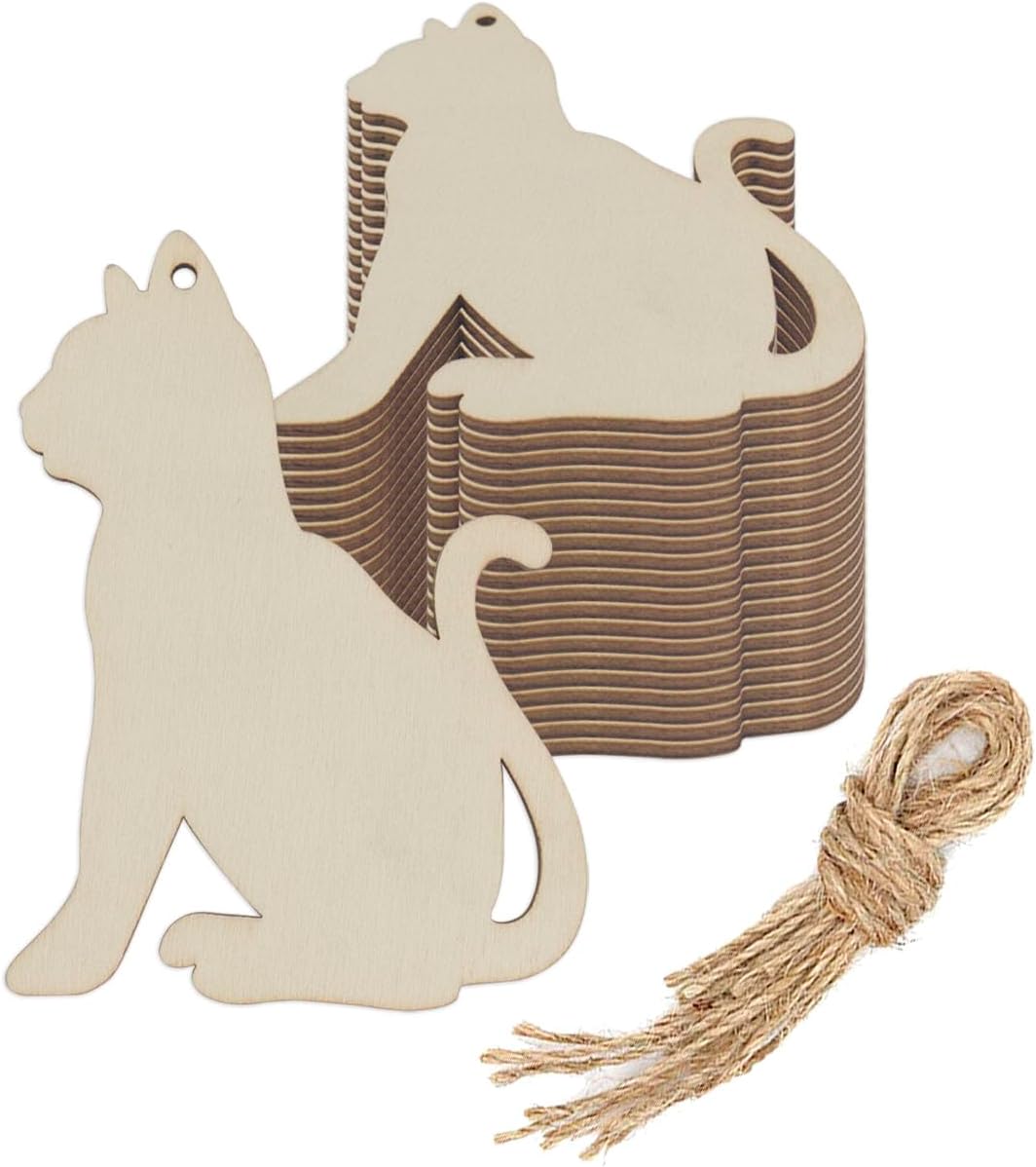 20-Pack Bell Shaped Wood Cutouts With Ropes - DIY Christmas Craft Ornaments & Decorations