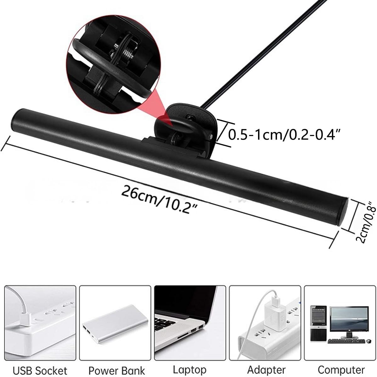 Meichoon Computer Monitor Light Bar 26cm/10.2" Screen LED Lamp with Asymmetric Lighting USB Powered Adjustable Brightness No Screen Glare Flicker Free LE42