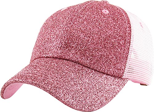 Image of Classic Plain Ponytail Messy High Bun Headwear Adjustable Cotton Trucker Mesh Glitter Hat Baseball Cap