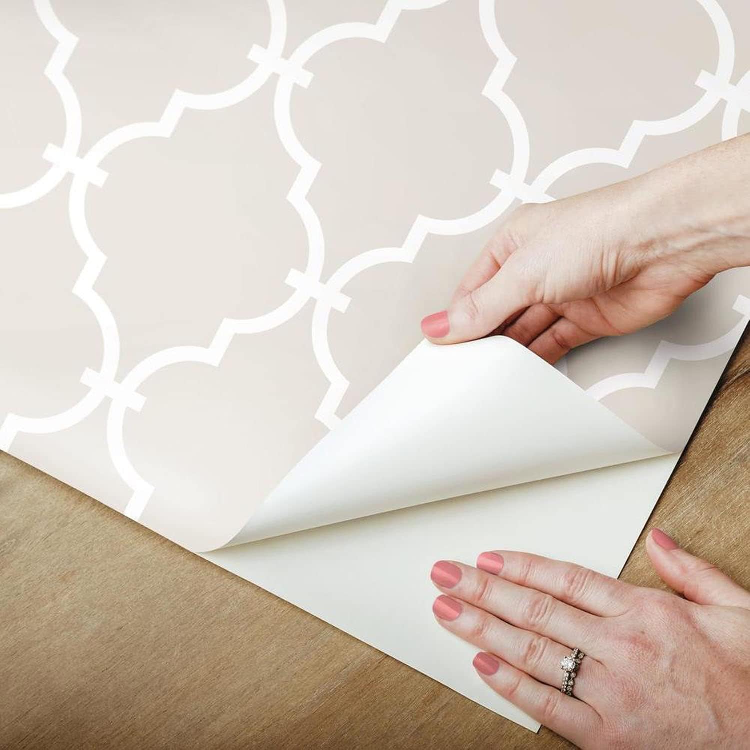 RoomMates RMK11289WP Beige Modern Trellis Peel and Stick Wallpaper