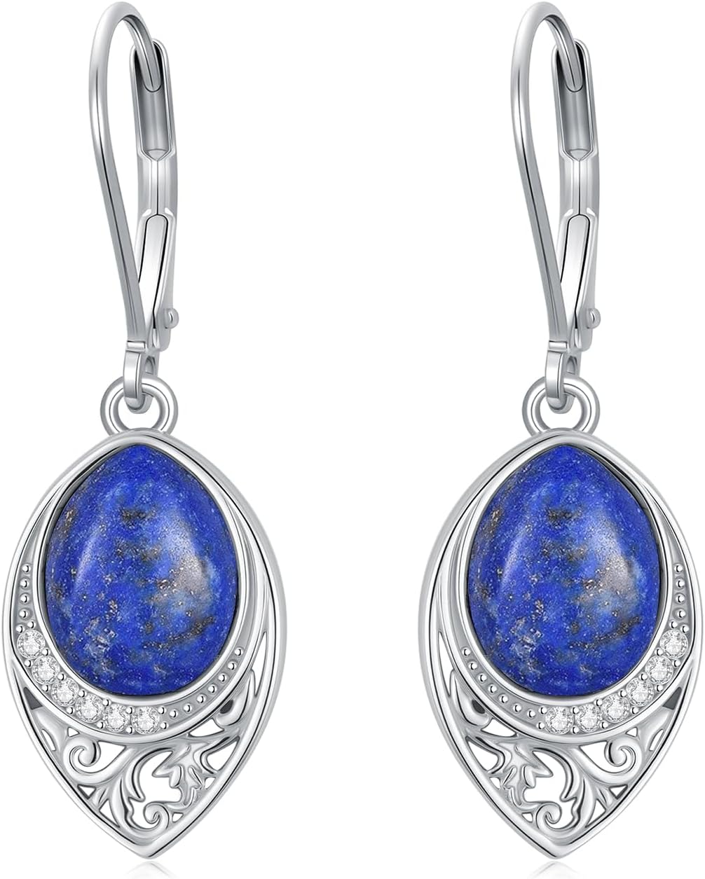 PROESS Filigree Teardrop Earrings S925 Sterling Silver Turquoise/Black Onyx/Peridot/Lapis Lazuli/Abalone Dangle Earrings Teardrop Jewelry for Women Mothers Day Birthday Christmas Gifts