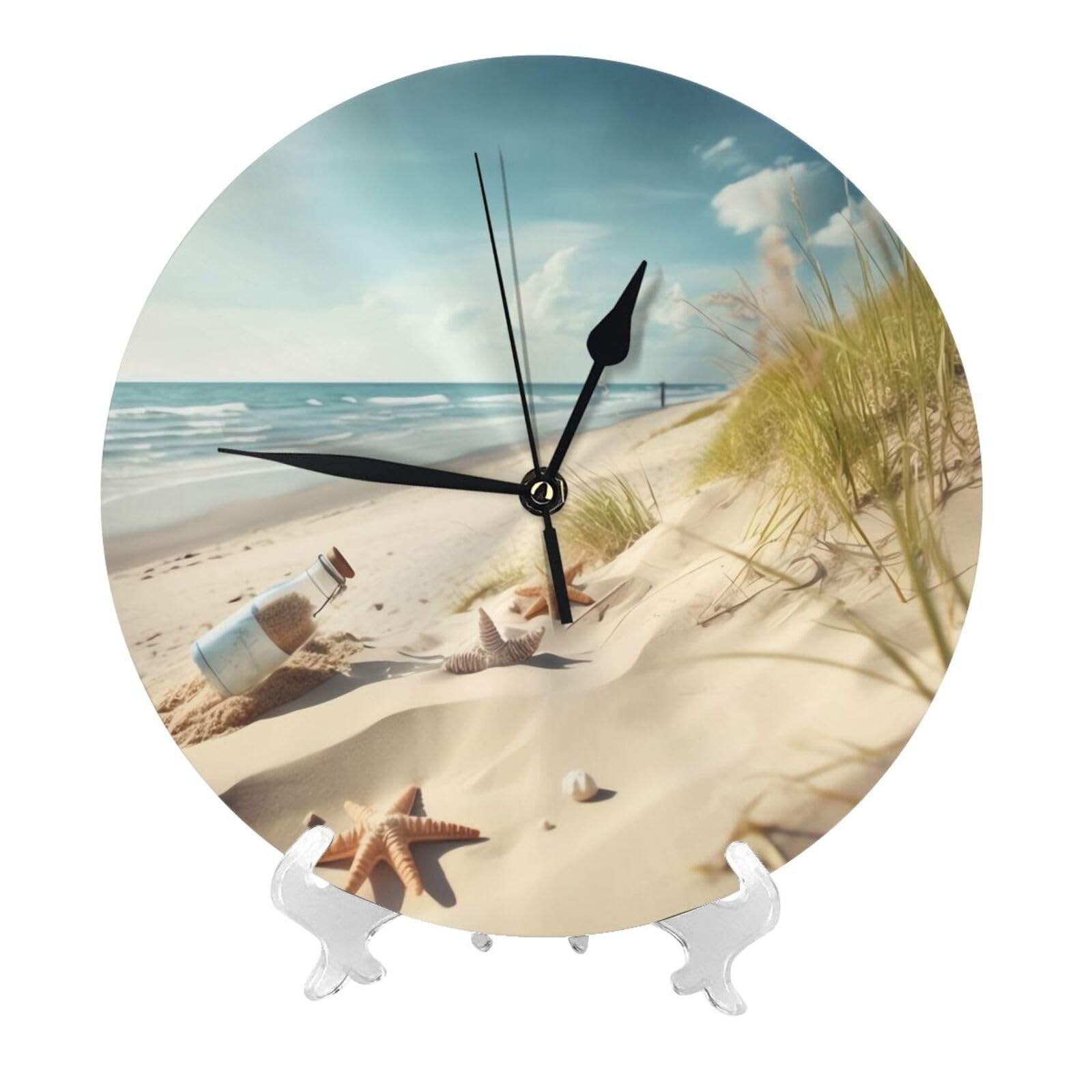 DWVTSLH Beach Seaside Wall Clock 10 Inch Silent Non-Ticking Modern Clocks Battery Operated - Decorative Wall Clocks for Bedroom Living Room Kitchen Office Wall Decor Gift Idea