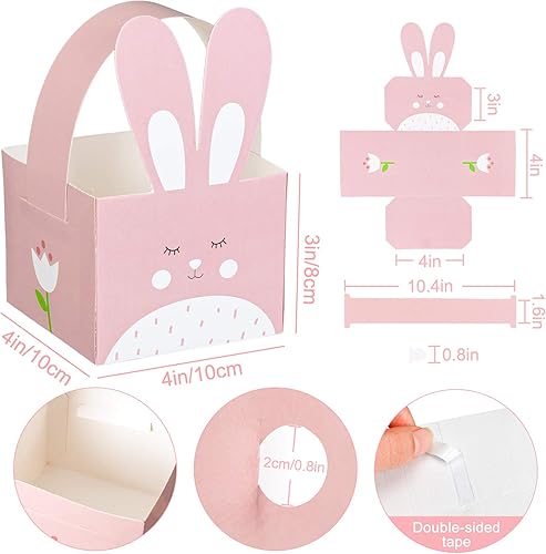 Miniatura 2 de Whaline 24 cajas de regalo de Pascuacaja de regalo con asa, lindo conejo, conejo, cesta de Pascua, contenedores con forma de conejo, dulces, caja de