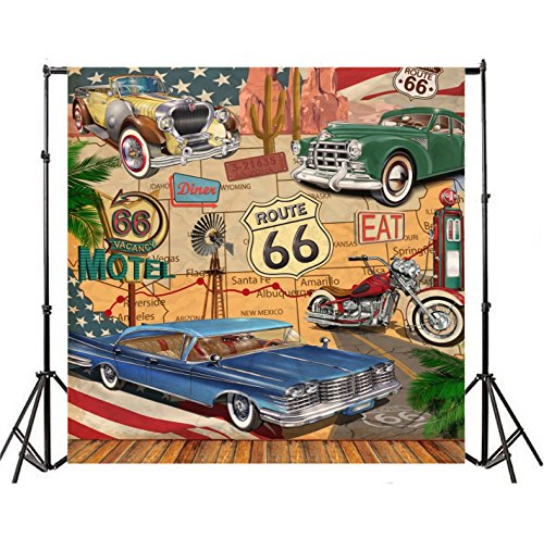 Aofoto 7X7Ft Vintage Car Route 66 Backdrop Retro Motel Poster Photography Background Classic Signs Old Filling Station Tire Service Historic Motor Vehicle American Photo Studio Props Vinyl Wallpaper #TOP1