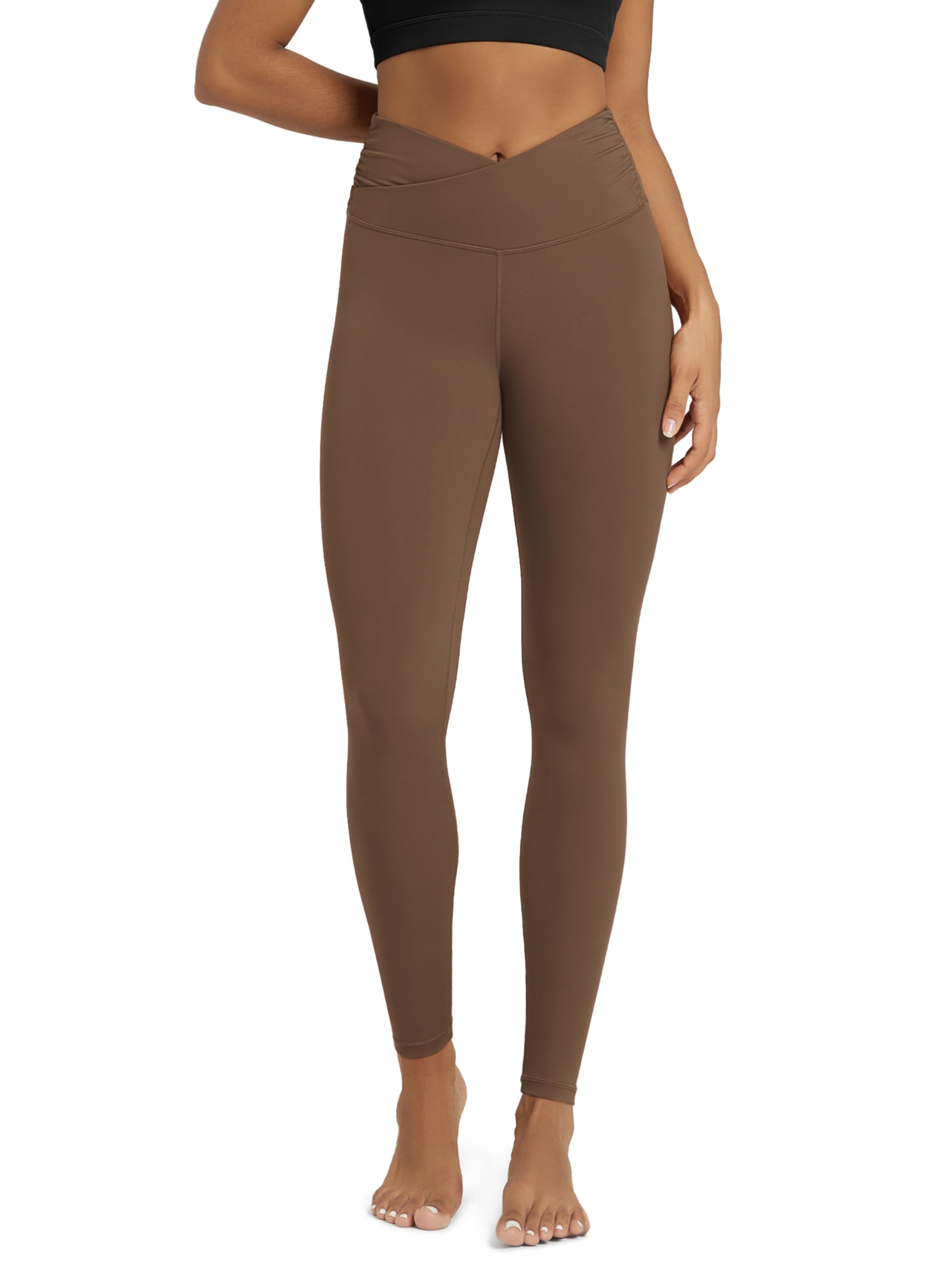 ODODOS Women's Cross Waist Yoga Leggings with Inner Pocket, 23"/25"/28" Gathered Crossover Workout Yoga Pants