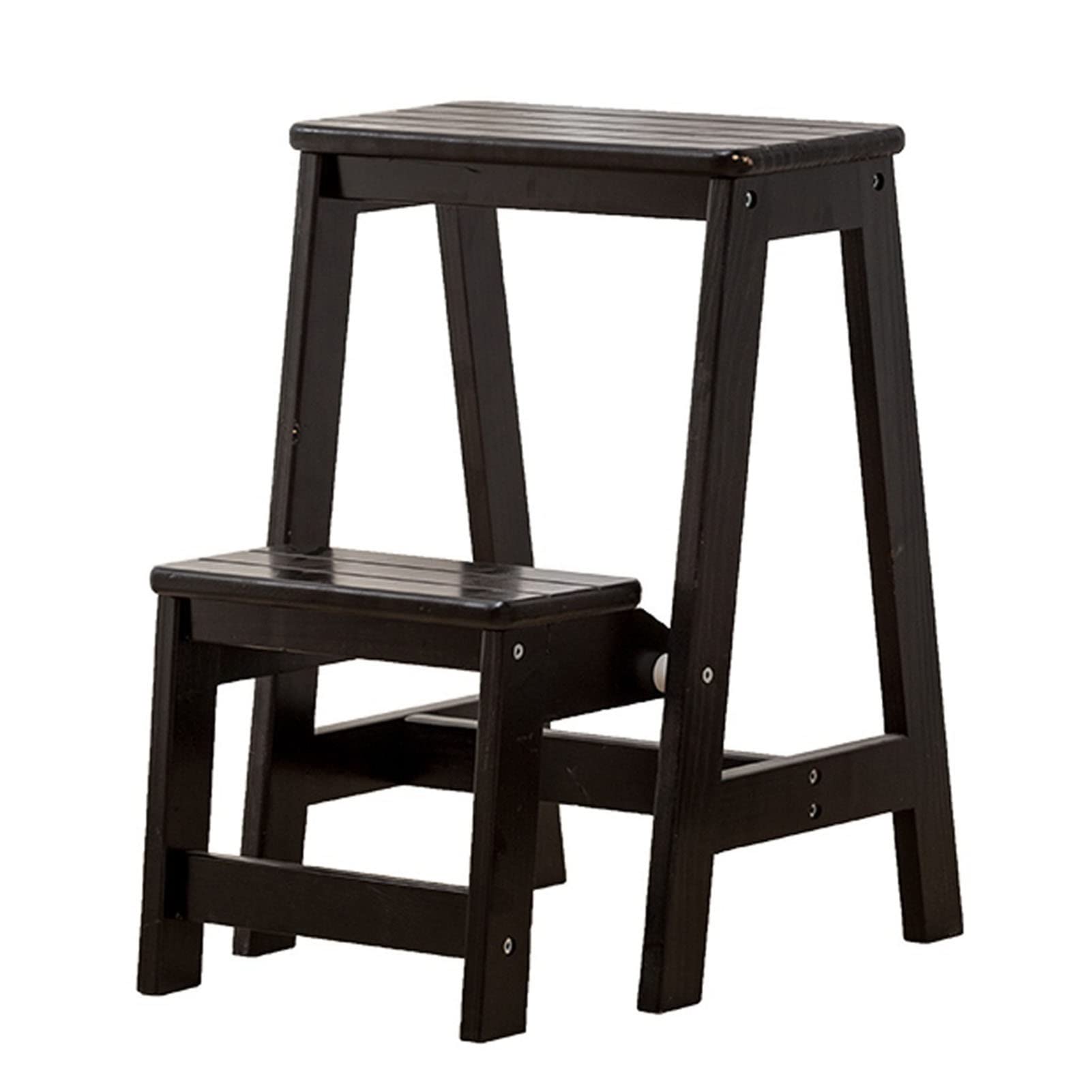 Escalera de madera de dos peldaños y taburete multifuncional plegable 7