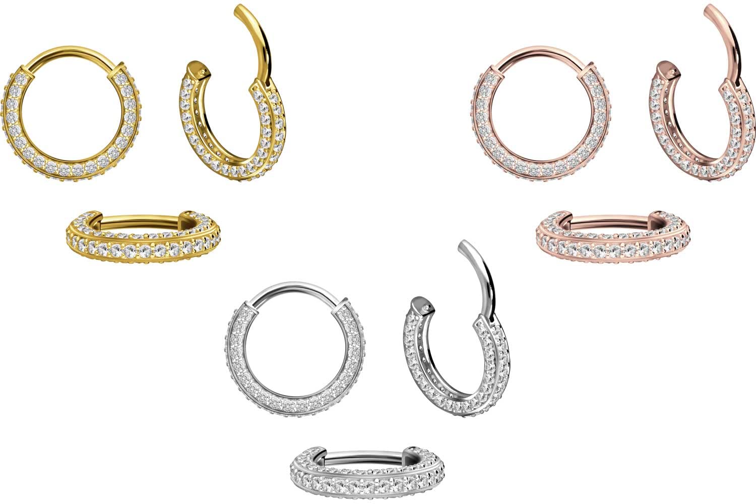 PIERCINGLINE 18 Karat Gold Segmentring Clicker | Piercing Ring Septum Helix Tragus | Farben & Größenauswahl | Kristallrand