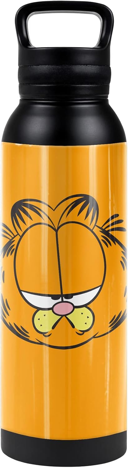 Garfield OFFICIAL Garfield Big Head 24 oz Insulated Canteen Water Bottle, Leak Resistant, Vacuum Insulated Stainless Steel with Loop Cap, Black