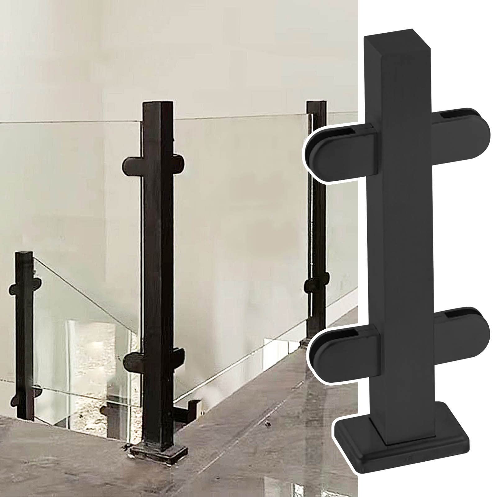 Poteaux de balustrade en verre noir au design épuré pour escalier moderne
