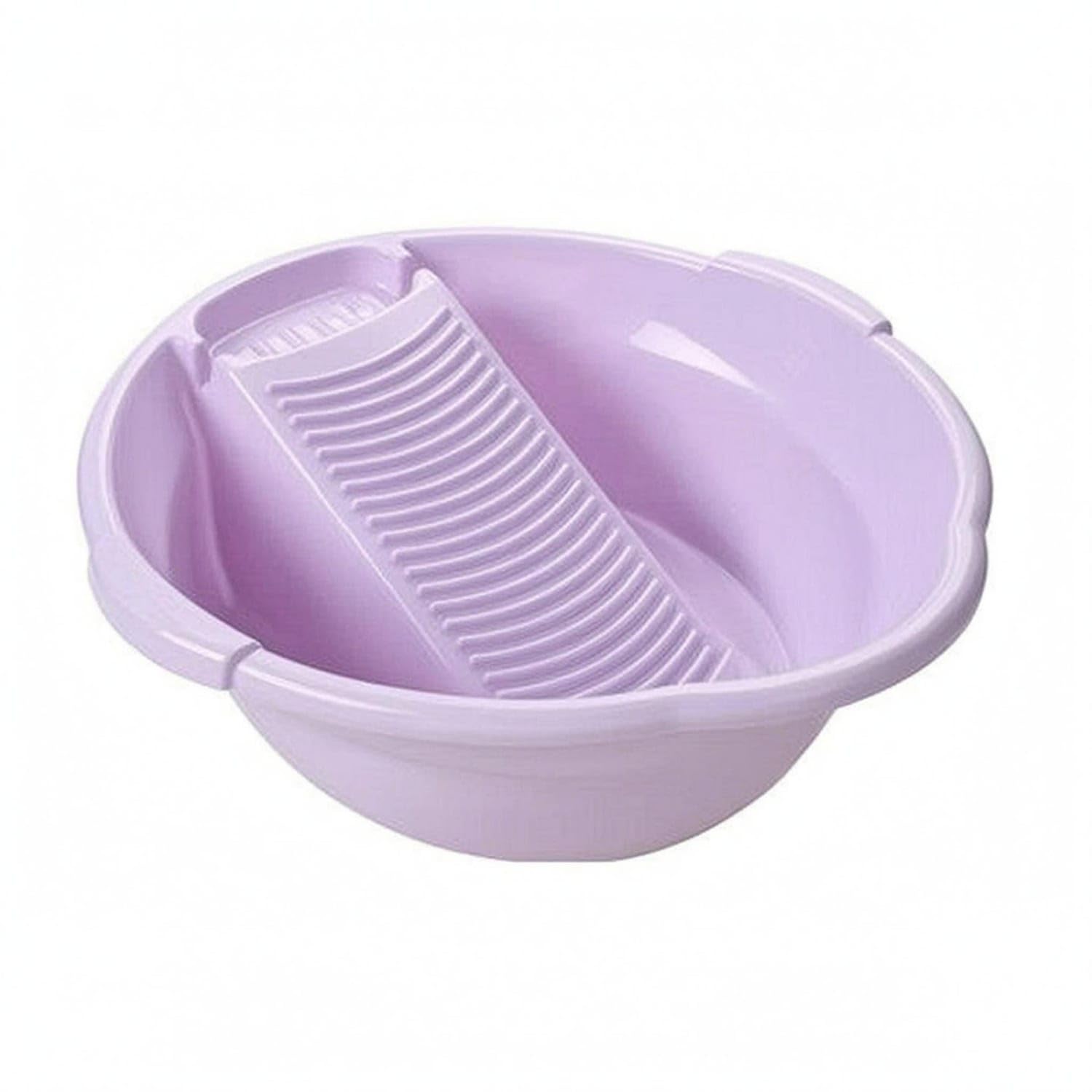 One-Piece Ribbed Wash Basin Molded ABS Wash Basin Wide Rim Household Utility Shallow for Laundry, Face Washing, Purple, L-image-22