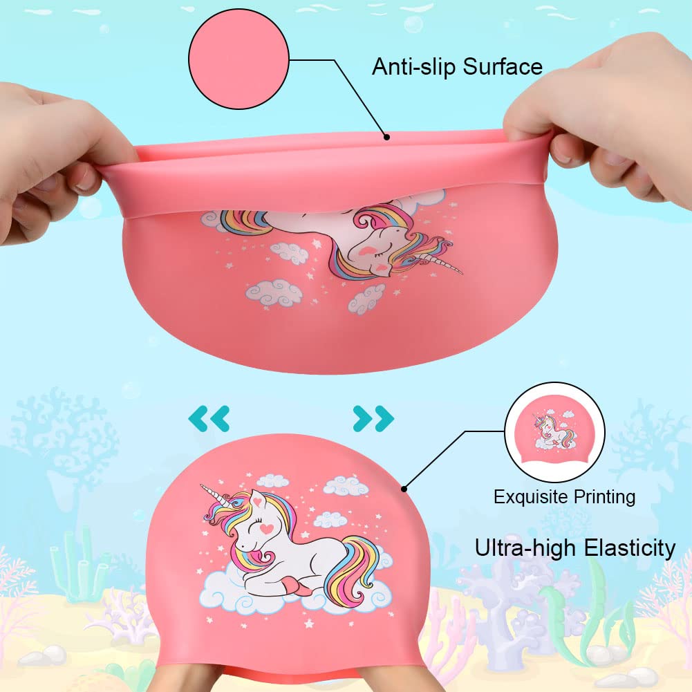 Bonnet De Bain Enfant Licornes Sirènes - Silicone Élastique - 4-10 Ans - 22cm