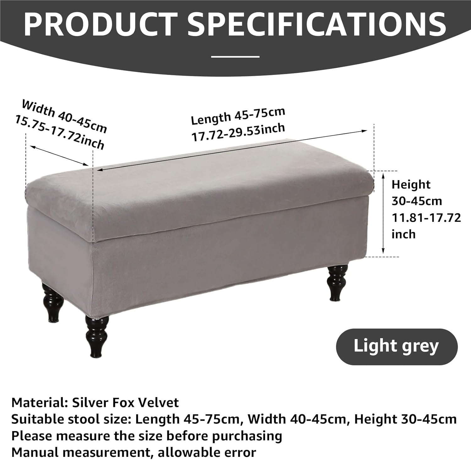 Bench Cushion Cover Stretch Footrest Ottoman Cover Soft Rectangular Folding Storage Stool Furniture Piano Seat Bench Protector Slipcover(Black)