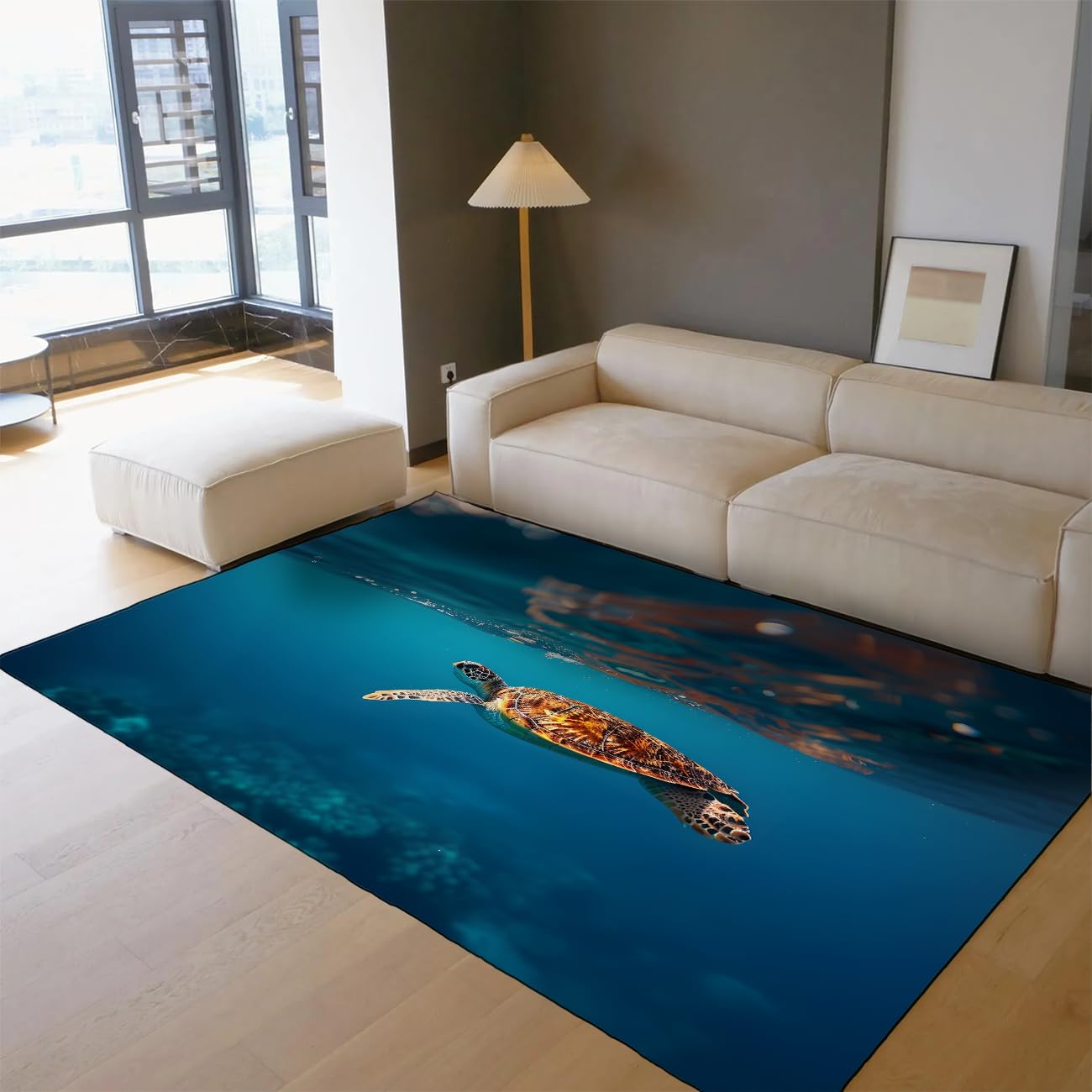 Tapis lavables 180x240 bleu tortue pour salon et chambre
