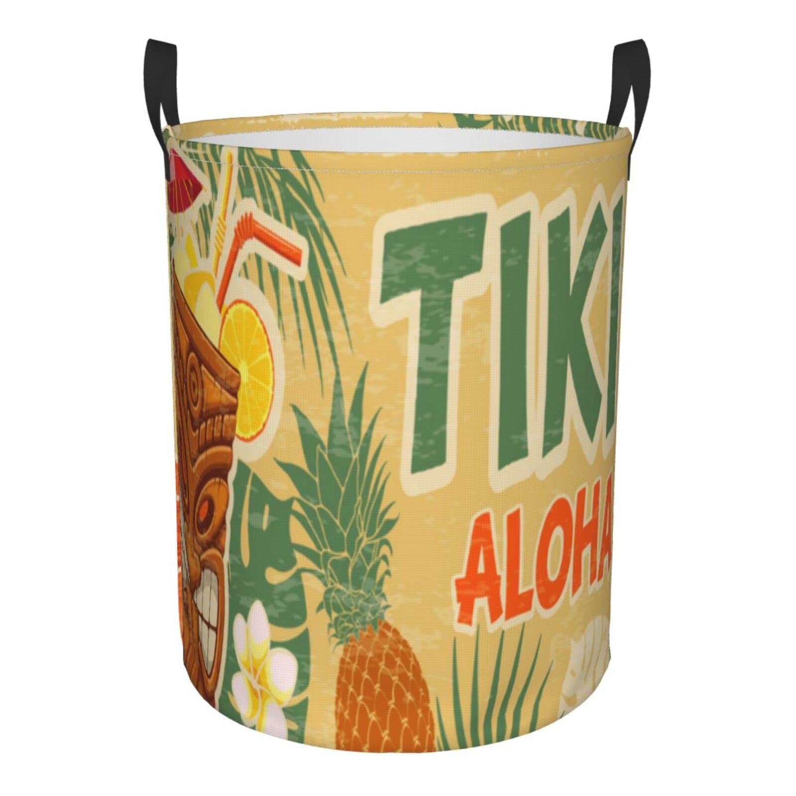 FeHuew Vintage Tiki Hawaii Aloha Collapsible Laundry Basket with Handle Waterproof Hamper Storage Organizer Large Bins for Dirty Clothes,toys