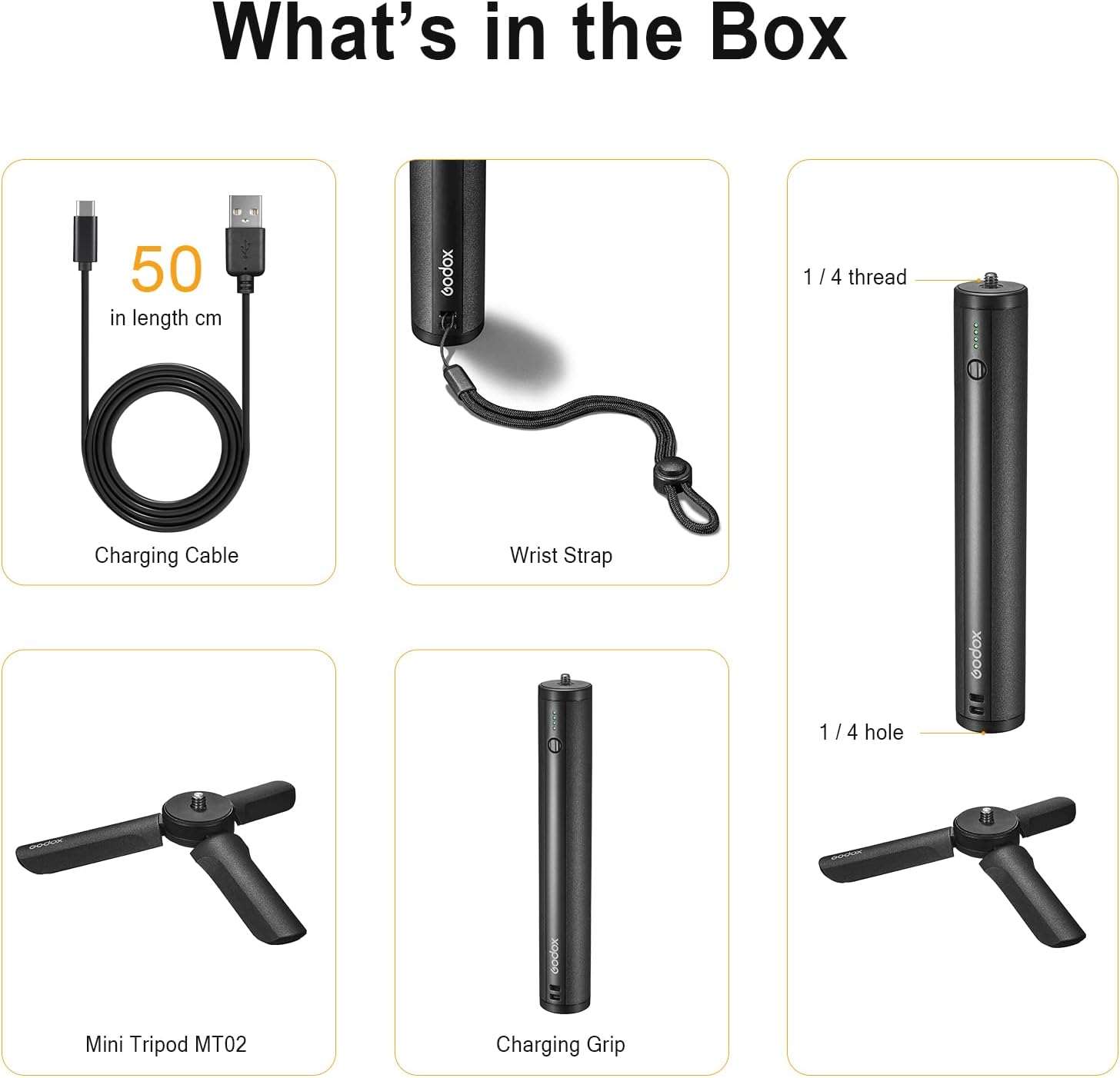 Godox BPC-01 Charging Grip, 10000mAh Handgrip with 1/4'' Mount and Mini Tripod for Mini RGB Light Vlog LED Light