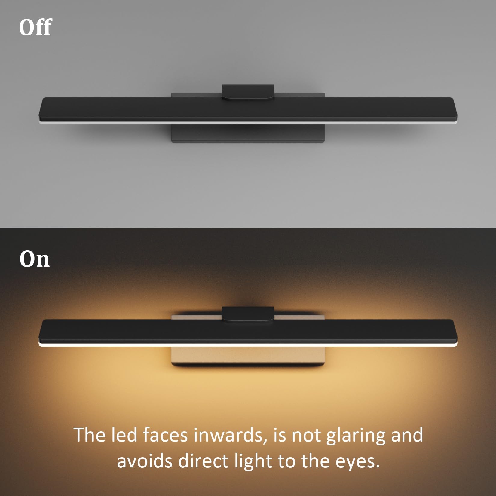 Klighten Spiegelleuchte Bad LED 40cm 12W, Spiegellampe Bad IP44, Badezimmer Lampe Wand Aluminium Badleuchte Badlampe Wand, 60 LEDs, 1100 Lumen, Warmweiß 3000K, Schwarz
