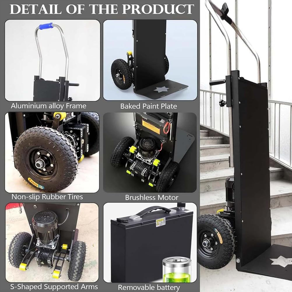 Carro Eléctrico para Subir Escaleras Duradero Carros para Subir Escaleras con Carga,Carretilla para Subir Escaleras Eléctrica Portátil Equipos Pesados Materiales De Construcción,01