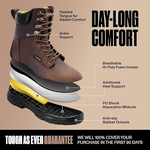 Miniatura 3 de EVERBOOTS - Botas de trabajo de cuero impermeables para hombre, modelo ultra seco, ligeras, botas de tobillo para construcción, techos, caza,