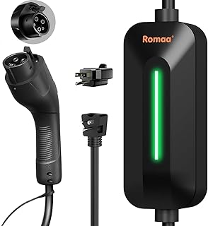 Romaa Portable EV Charger Level 1 and 2, 16A 3.8 kW J1772 Electric Car Charger, 110V–240V, NEMA 6-20 Plug, 25ft Charging Cable, Electric Vehicle Charger for EVs and PHEVs, ETL & FCC Certified