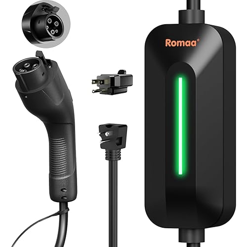 Romaa Portable EV Charger Level 1 and 2, 16A 3.8 kW J1772 Plug in Charger, 110V–240V, NEMA 6-20, 25ft Charging Cord, PHEV Charging Cable for Home and Travel, Electric Car Charger, ETL & FCC Certified