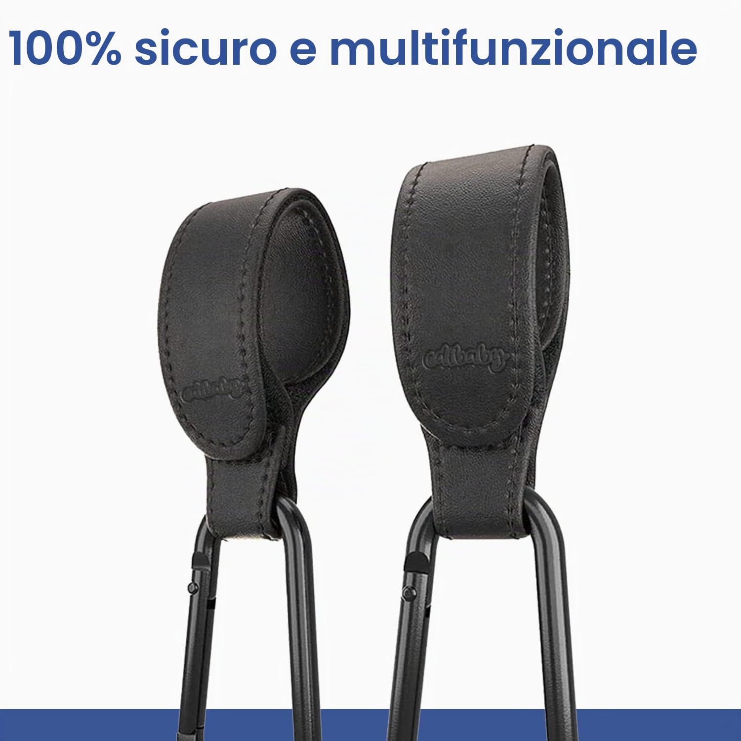 Edibaby, Ganci Passeggino, in Pelle, 2 Unità, Universale, Moschettoni per Carrozzina, per Borsa Passeggino, Zaini, etc (Nero)