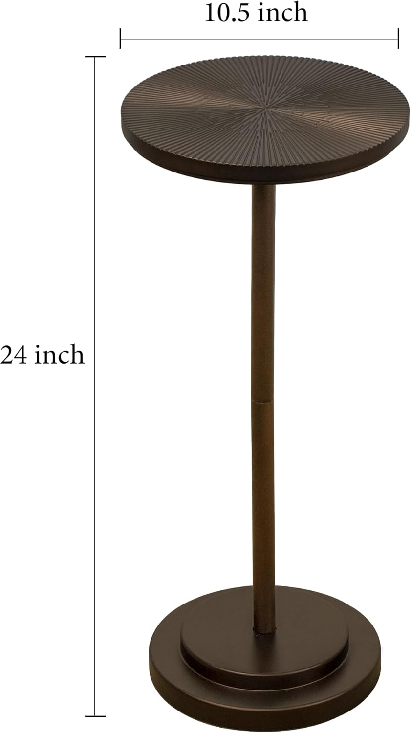 drink table, carved table top martini table, small side table, weighted base pedestal table for living room, bedroom, bathroom, brown brown 1