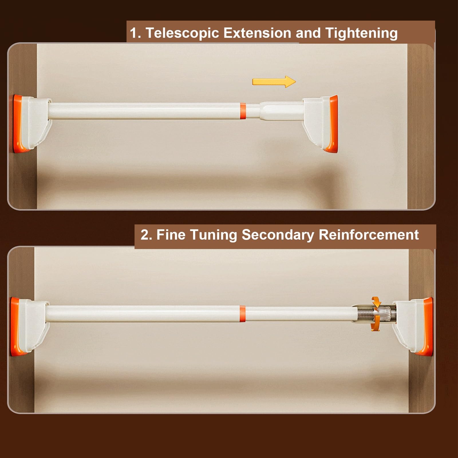 Btringle Rideau de 55 à 495 Cm, Barre Rideau de Tension Antidérapante, Acier Inoxydable, Sans Perçage pour Salle de Bain et Dressing(Beige,240-345cm/94-136in)