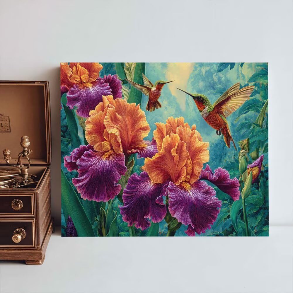 Malen Nach Zahlen Erwachsene DIY Komplettset - Hochwertige Acrylfarben & Leinwand - Entspannendes Kunsthandwerk für Anfänger & Fortgeschrittene - Ideales für Home Deko - Kolibri Motiv (80x100cm) C-215