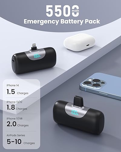 Miniatura 2 de Mini Portable Charger for iPhone,Upgraded 22.5W PD Fast Charging 5500mAh Ultra-Compact Power Bank,LCD Display Plug-in Cute Battery Pack Travel