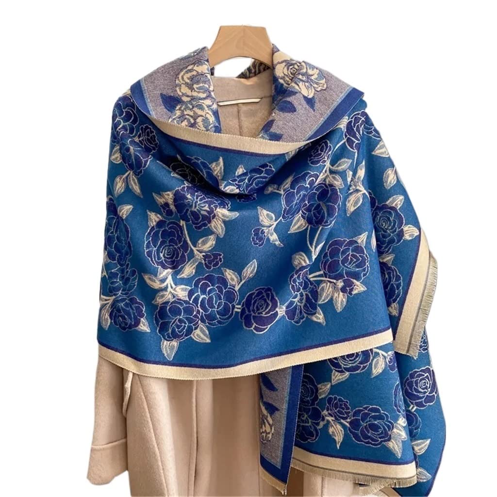 MUSUMI Bufanda de Cachemira de Flores para Mujer, Manta Gruesa, Chal cálido, pañuelo de Invierno para Mujer