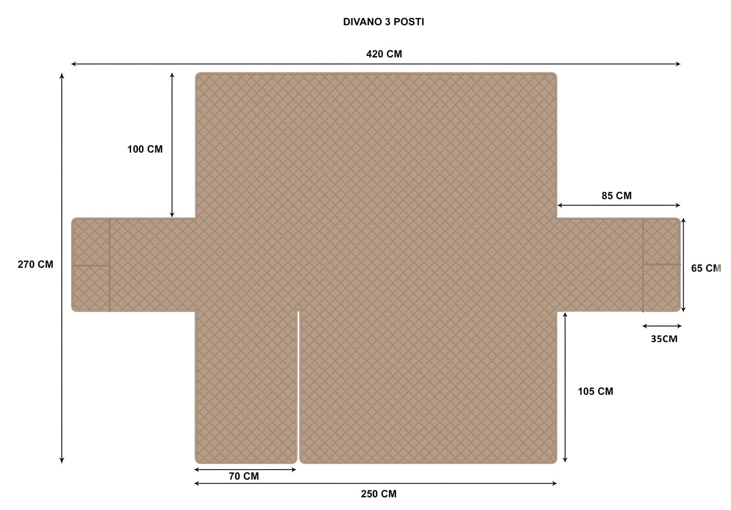 sevi's Copridivano 3 Posti con Penisola (L 250 CM), Copridivano Penisola Destra/Sinistra Universale Reversibile, Copridivano Impermeabile Antigraffio Indispensabile per Animali Domestici - Khaki