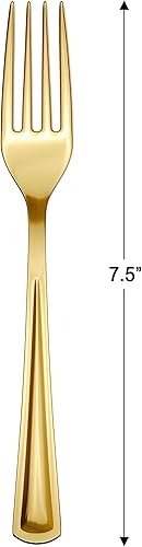 Miniatura 2 de Exquisite Juego de cubiertos de plástico dorado, 120 piezas de cubiertos de plástico dorado, desechables, tenedores desechables, juego de cubiertos