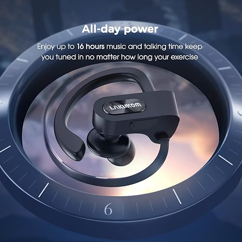 Miniatura 4 de Auriculares Bluetooth Lakukom, Auriculares Inalámbricos para Correr con Bajo Profundo con 16 Horas de Tiempo de Reproducción, Auriculares Bluetooth