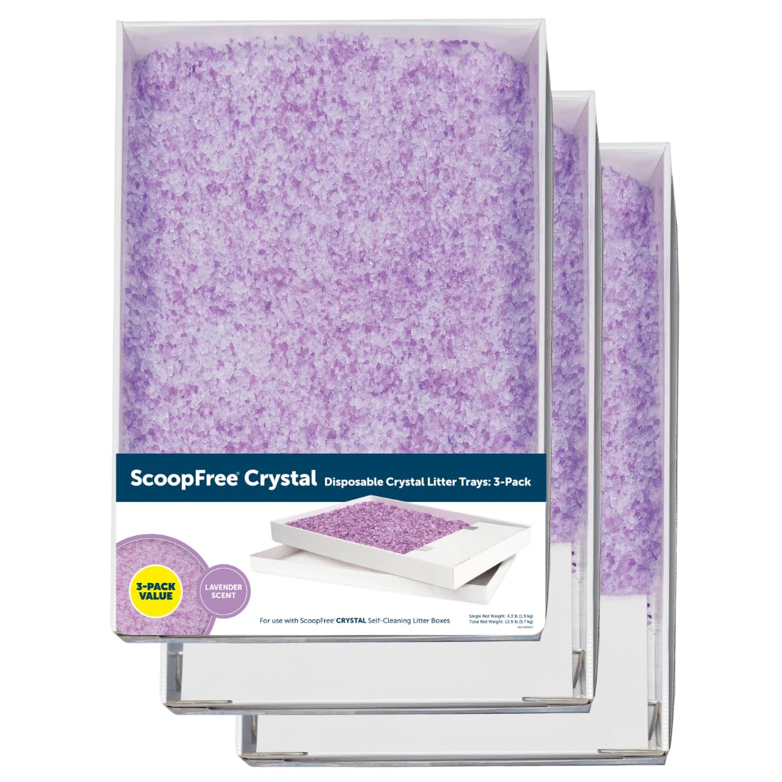 Recargas PetSafe ScoopFree para Bandeja de Arena de Cristal, Aroma Lavanda, Bandeja desechable con protección contra Fugas, Reduce el Rastro y Absorbe olores, 3 bandejas