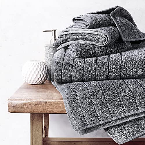 Image of Anne Klein 6-Piece Reverie Towel Set, 2 Bath Towels, 2 Hand Towels, 2 Wash Cloths, 100% Cotton, Grey