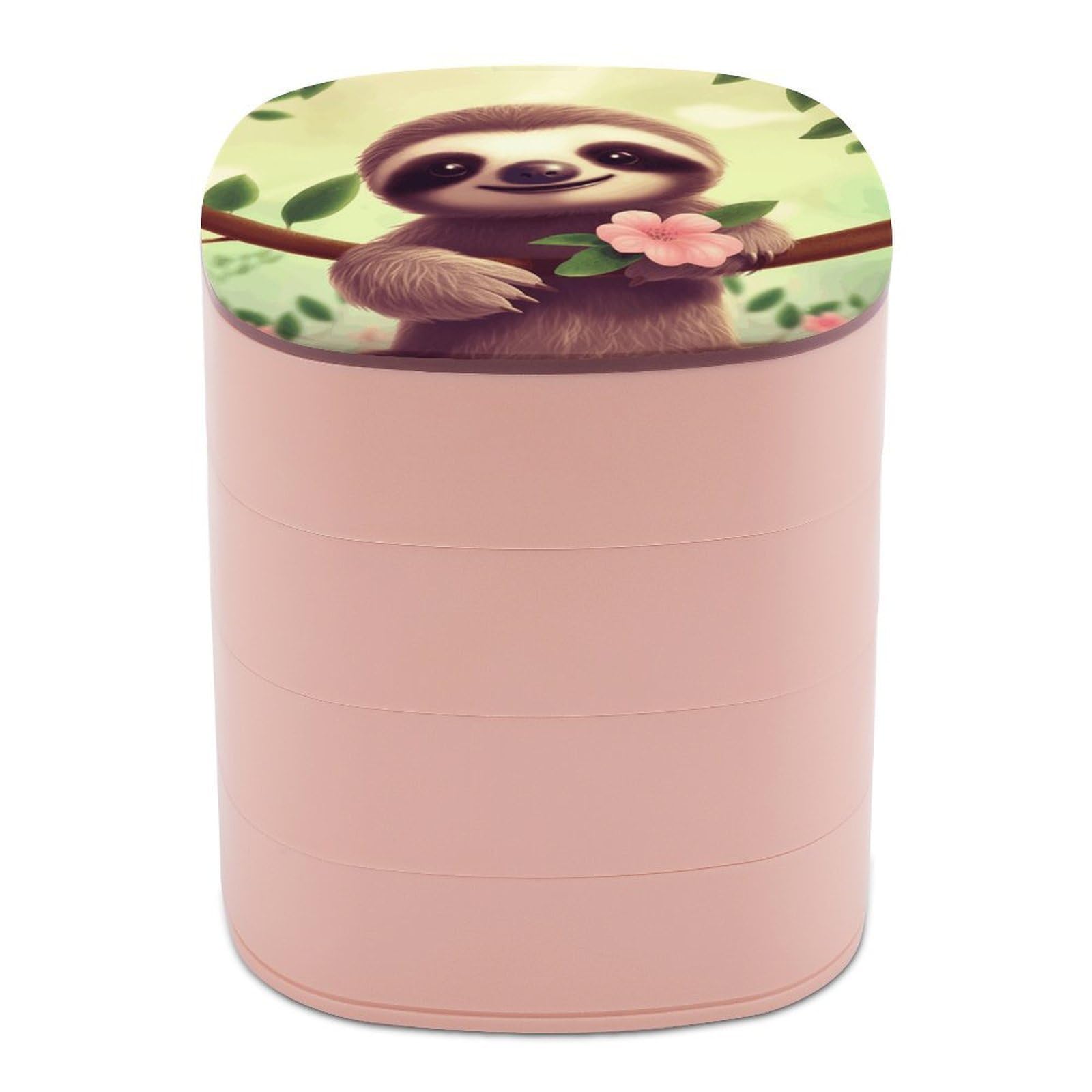 FekiLoot Cute Sloth Jewelry Box 4-Layers Rotatable Jewelry Organizer Storage Box with Mirror Cute Travel Jewelry Case Portable Earring Holder Organizer for Ring Necklace Bracelet