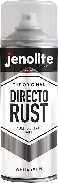 JENOLITE Directorust Satin Paint | WHITE | Multi Surface Spray Paint | For Use On Wood, Metal, Plastic, Ceramic & Rusted Surfaces | 400ml | RAL 9016