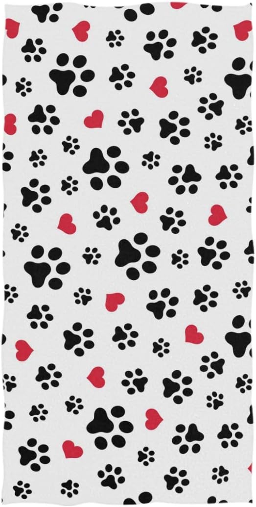Naanle Love Cat Paw Heart Puppy Foot Print Pattern Soft Bath Towel Absorbent Large Hand Towels Multipurpose for Bathroom Hotel