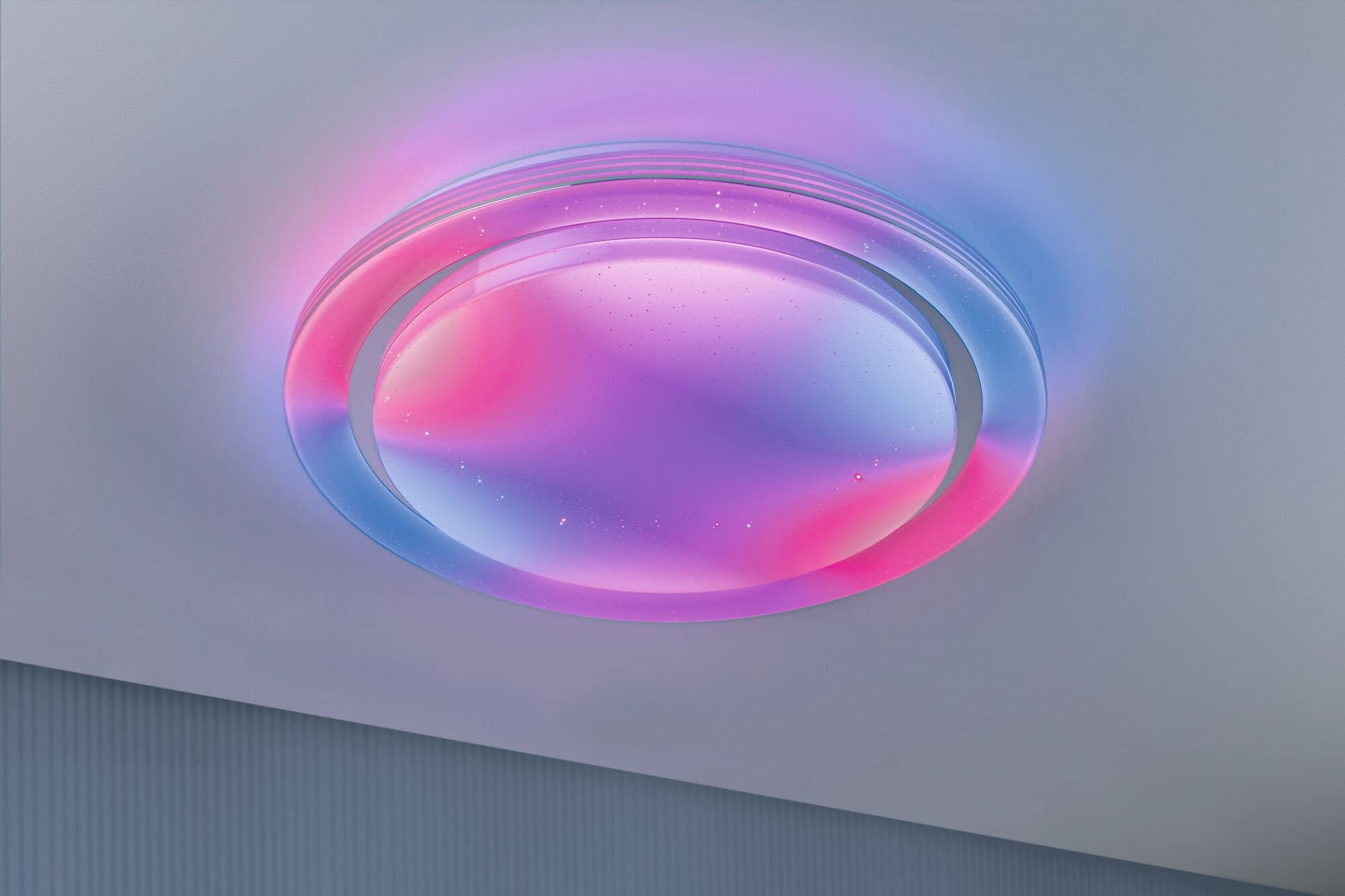Paulmann 70547 LED Deckenleuchte Rainbow mit Regenbogeneffekt incl. 1x38,5 W dimmbar dynamicRGBW Farbsteuerung Chrom, Weiß Kunststoff, Metall 3000 K