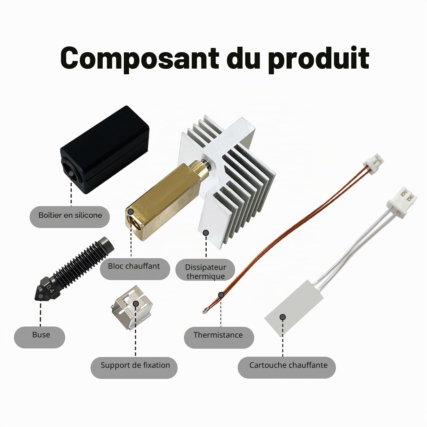 HzdaDeve Lot de 2 têtes d'extrusion en acier trempé en céramique pour Centauri Carbon 2/CC2, kit extrudeur, cartouche chauffante, couvercle en silicone, bloc chauffant avec buses trempées