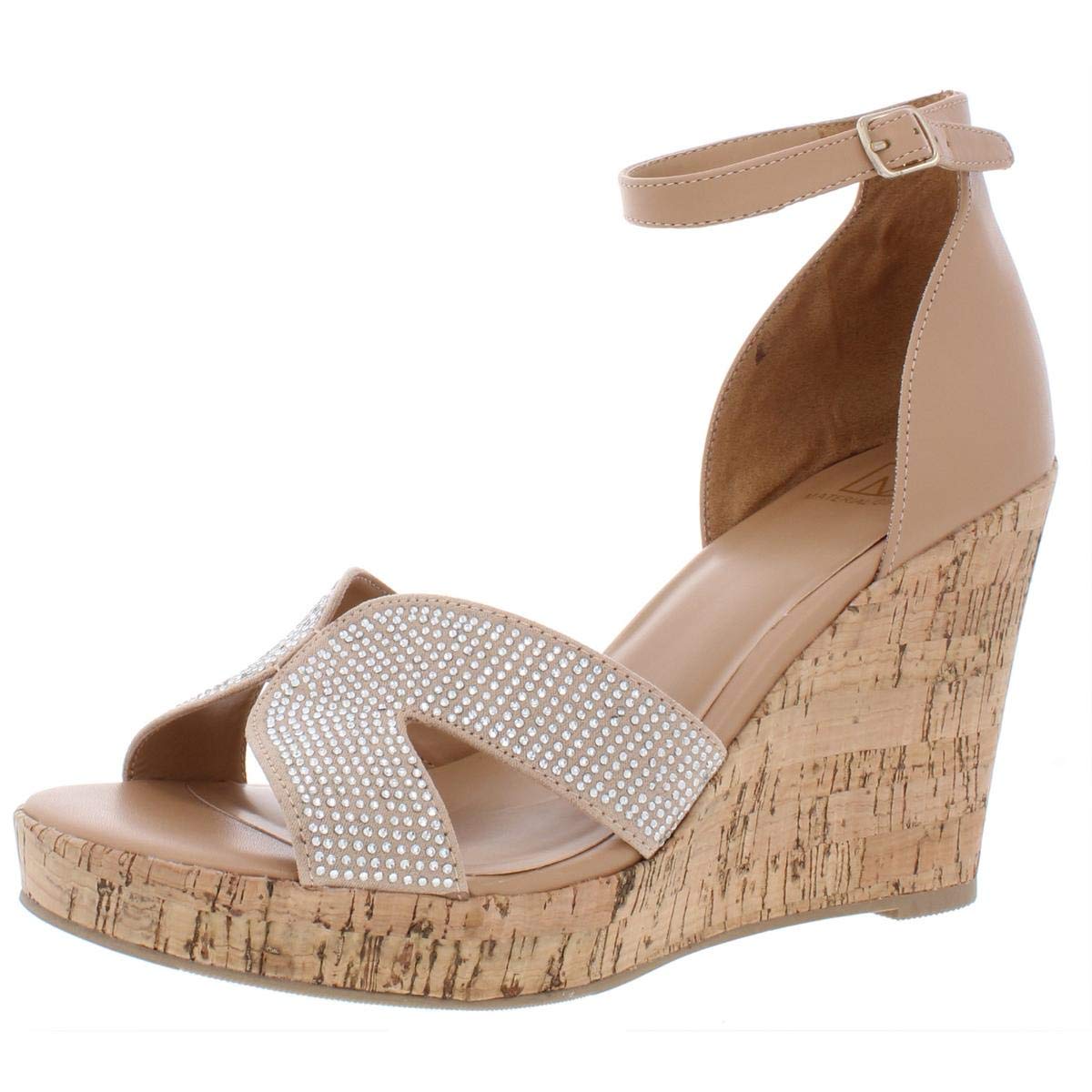 Material Girl Womens Bretta Leather Open Toe Casual Platform, Tan, Size 9.5