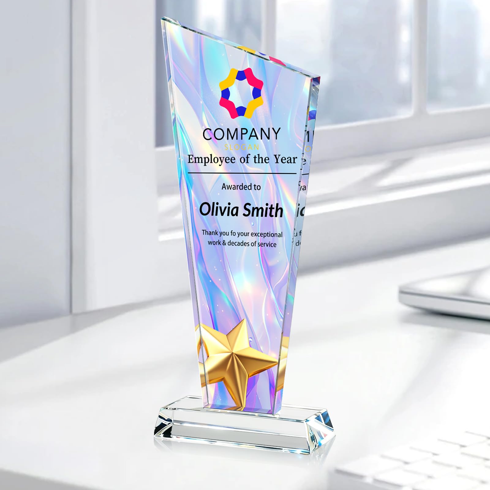 Custom Crystal Trophy Award Personalized Plaque Award with Text Logo Photo Awards Trophies for Employee Recognition Team Graduation Personalized Office Gifts for Boss Coworker Teacher
