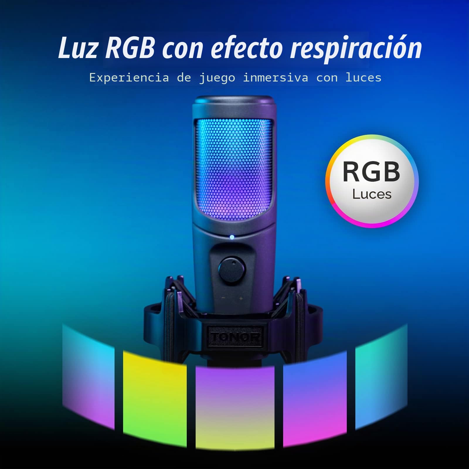 TONOR Micrófono USB RGB Gaming, para Streaming Micrófono de Condensador Cardioide, Micrófono de Estudio con Brazo Soporte TC40 RGB